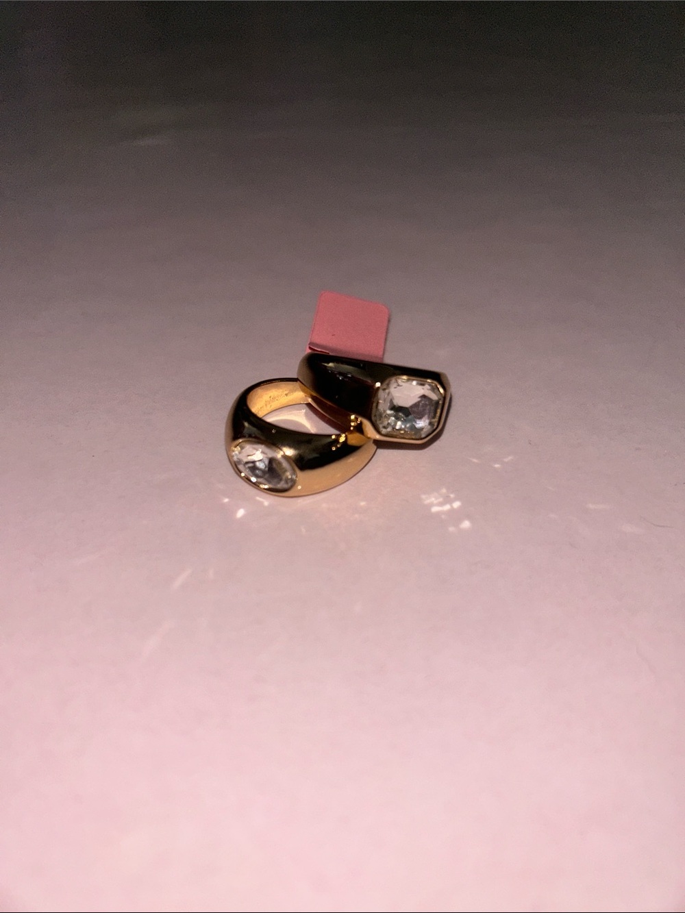 Gold-Tone Women's Ring Set with Clear Gem Accents